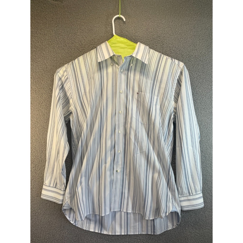 Tommy HILFIGER Mens Dress Shirt Striped XL Cotton Long Sleeve Button Up